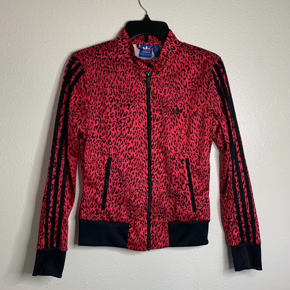 adidas Red and Black Leopard Print Jacket